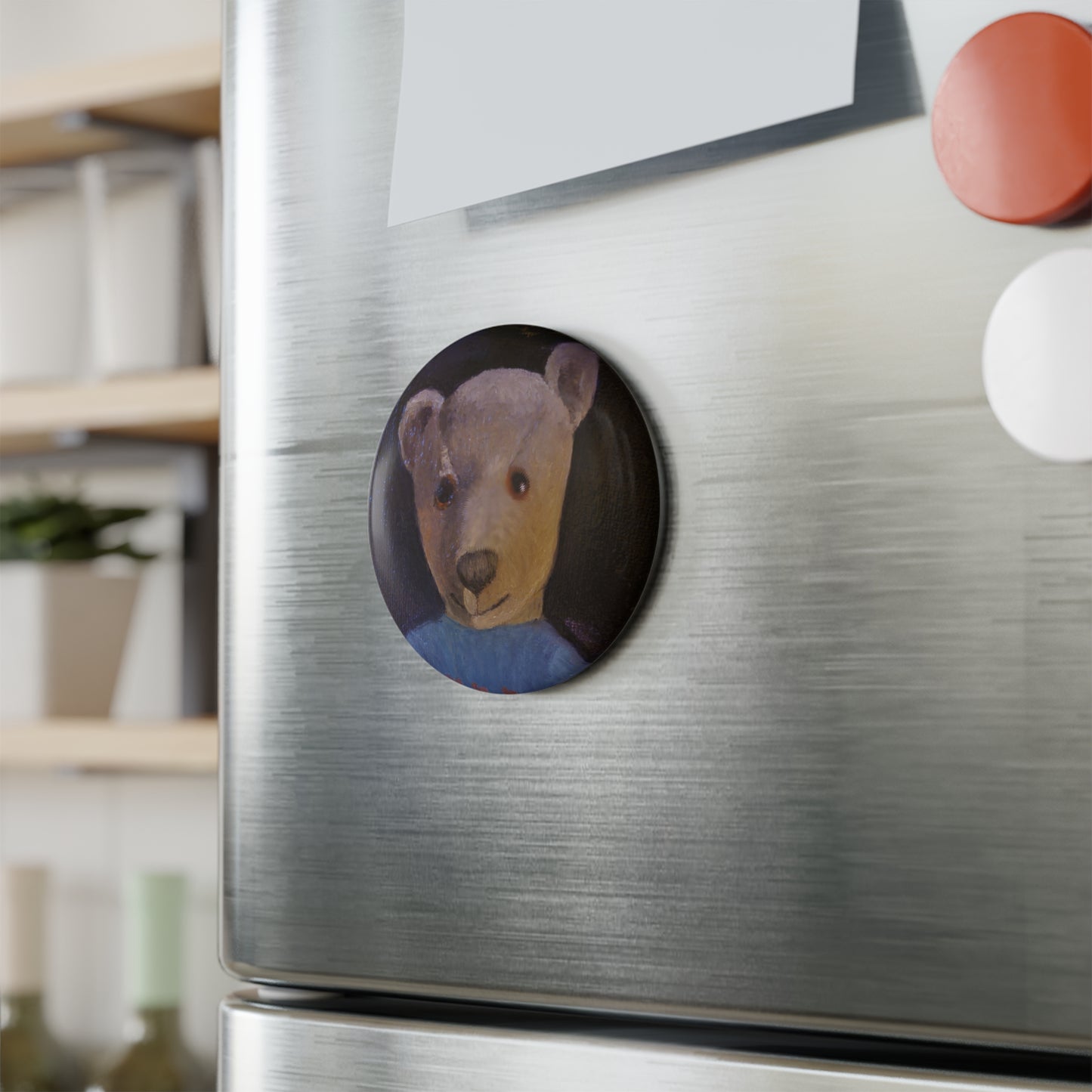 Whimsical Bear Button Magnet, Unique Fridge Decor, Cute Gift, Collectible Art, Home and Office Accessory, Animal Lover Present