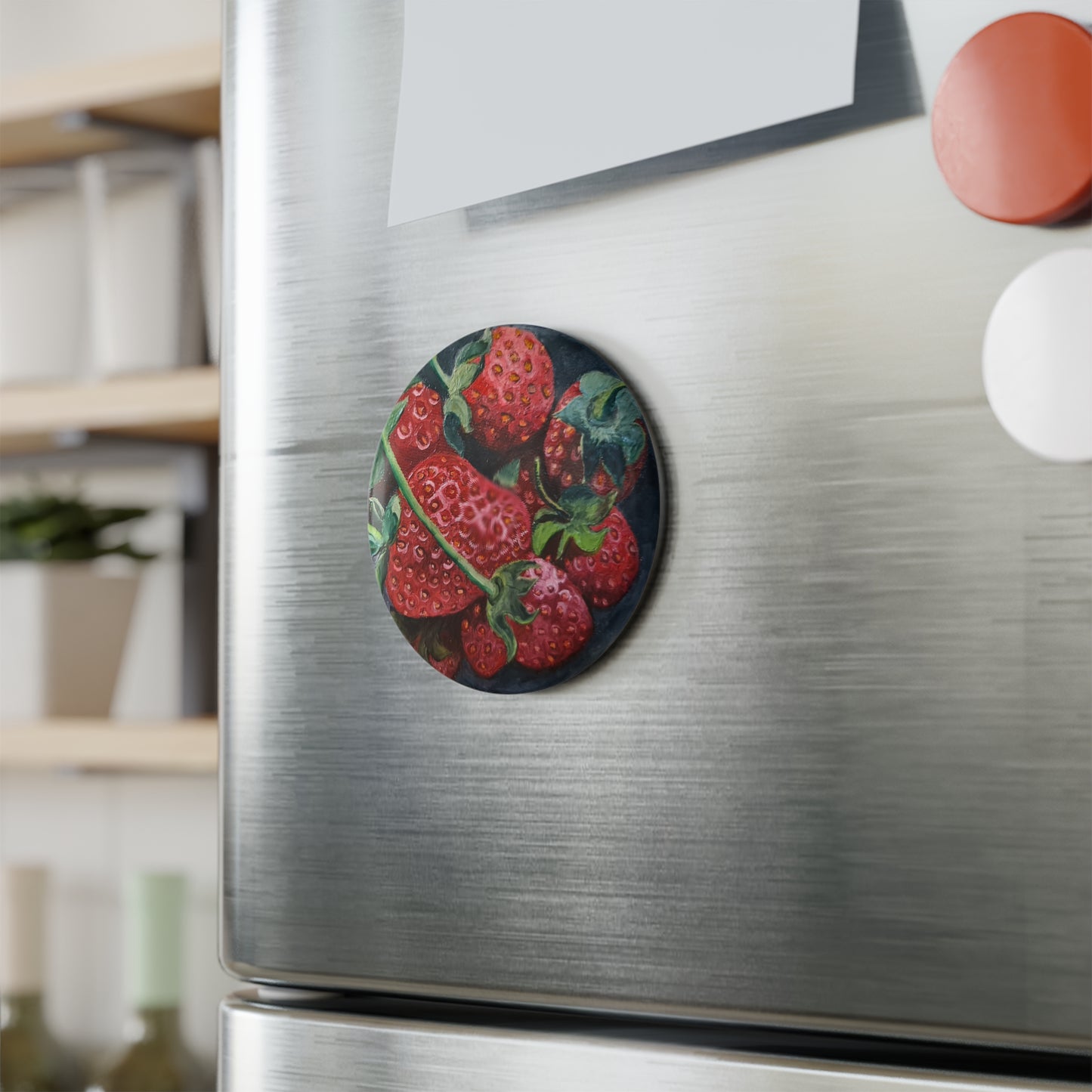 Strawberry Button Magnet Set | Kitchen Decor, Fridge Magnet, Gifts for Gardeners, Fruit Lovers, Summer Vibes