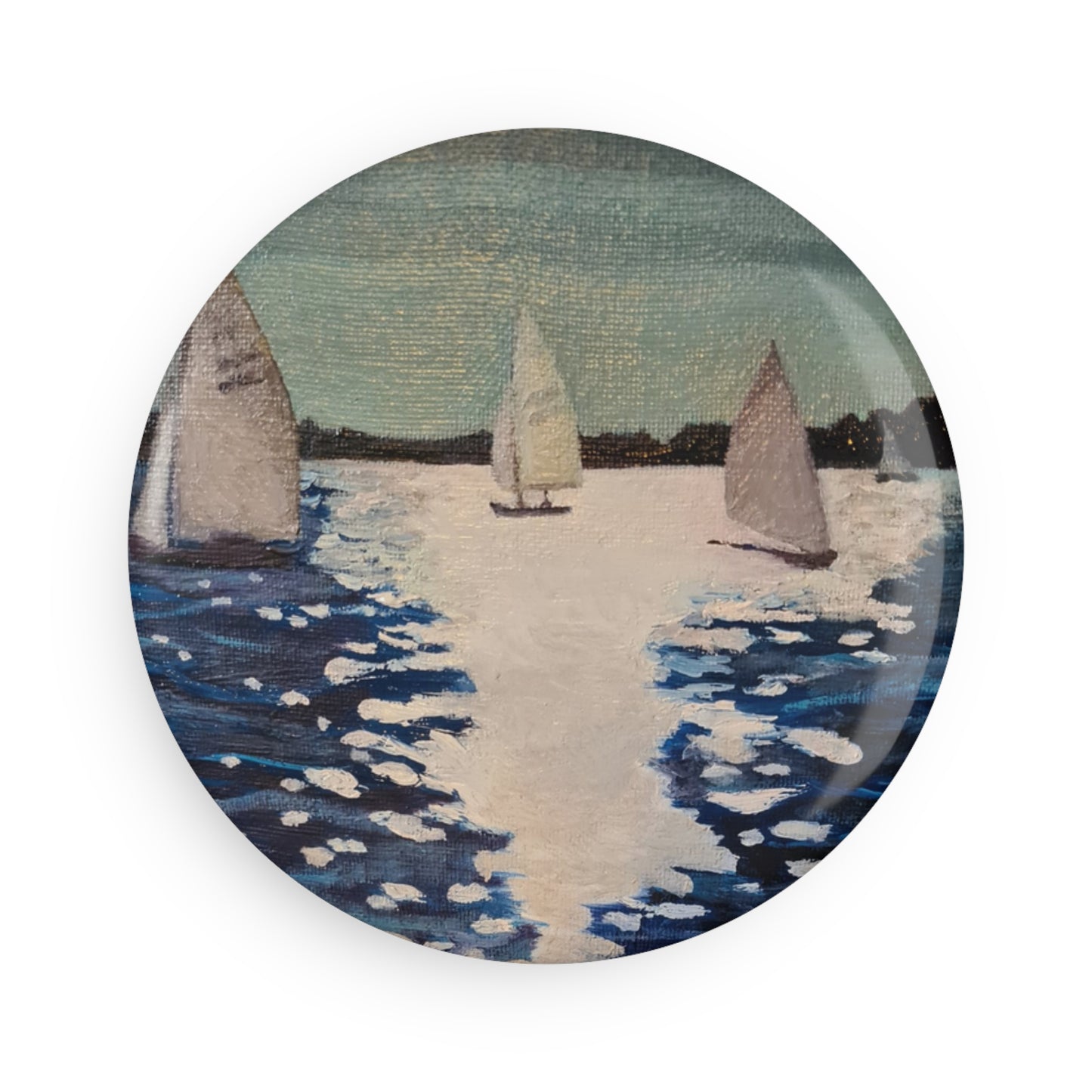 Sailing Scene Button Magnet, Nautical Art, Ocean Home Decor, Gift for Sailor, Beach House Magnet, Coastal Decor