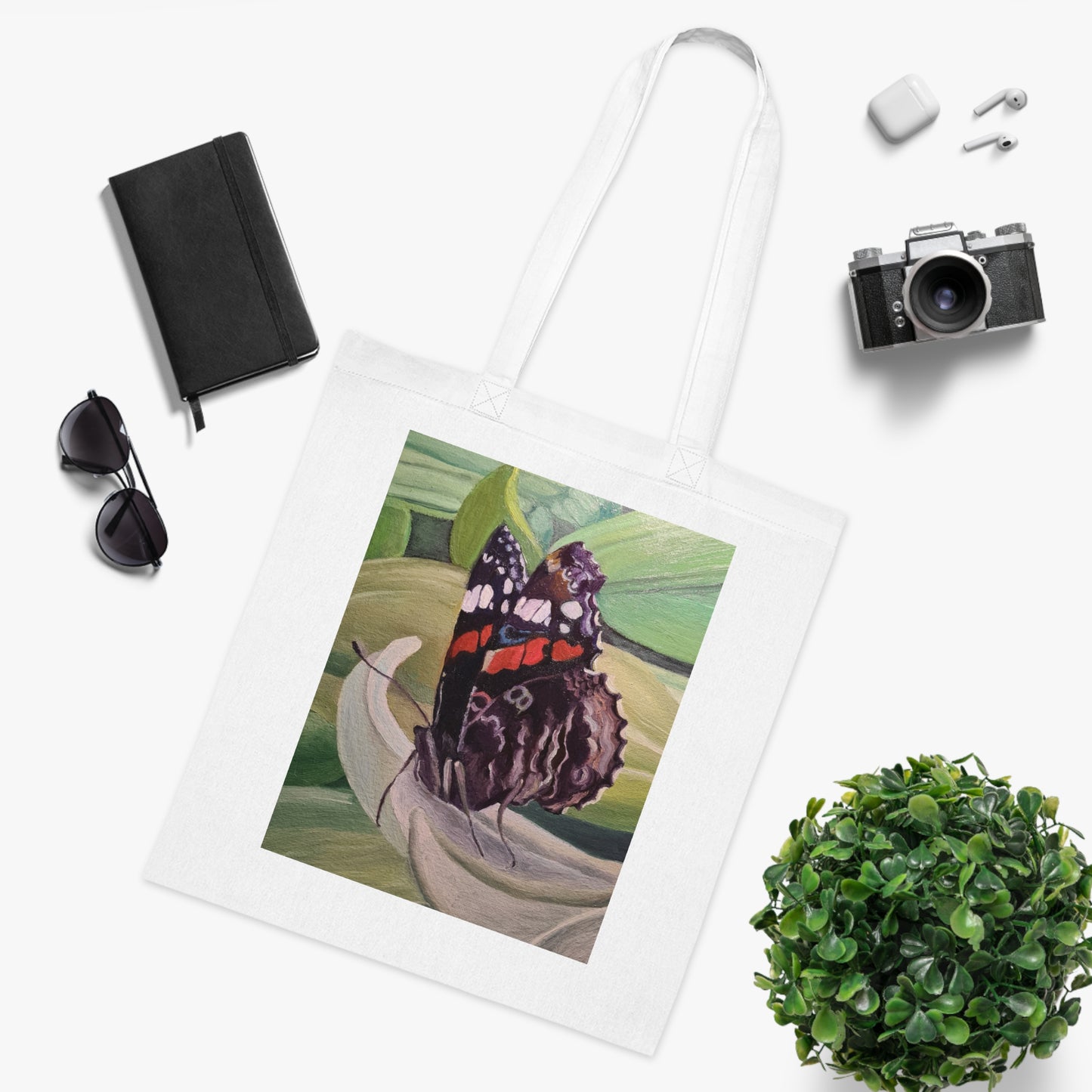 Baumwolltasche Schmetterlingsgarten — Wiederverwendbarer Einkaufsbeutel mit botanischer Kunst