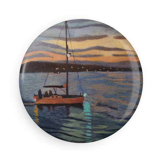Boot im Sonnenuntergang Knopfmagnet